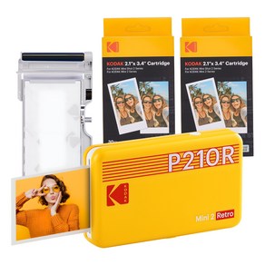 코닥 미니 2 레트로 포토프린터 휴대용 + 카트리지 68매 번들, P210R, Yellow