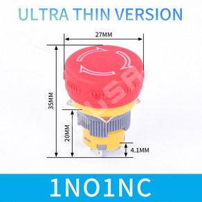 울트라 쇼트 스타일 비상 정지 단추 스위치 방수 버섯 머리 회전 리셋 조명 포함 미끄럼 방지 16mm 22mm, 1개