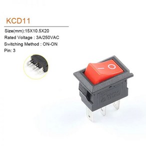 스냅인 푸시 버튼 스위치 2/3 위치 보트 로커 전원 미니 SPST KCD11 10x15mm 3 핀 3A 250V 10 개, [03]3Pin Red Black, [01]10PCS, 1개