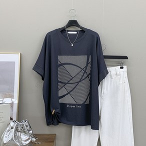 [행복여] 빗살 나염 레터링 가오리핏 쿨 반팔 티셔츠