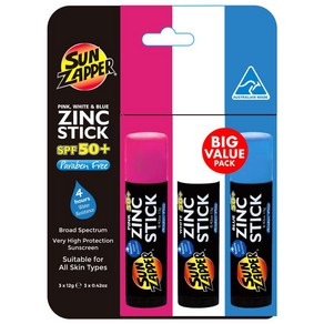 Sun Zappe Zinc Oxide Sun Block 썬제퍼 징크스틱 서퍼 서핑 선스틱 SPF50 12g 3개입, 3개