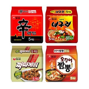 봉지 라면 4종 신라면 5개+ 짜파게티 5개 + 너구리 5개 + 오징어짬뽕 5개