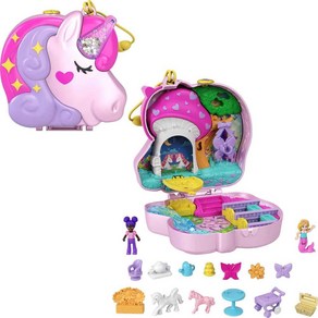 Polly Pocket 폴리포켓 컴팩트 플레이세트 유니콘 티 파티 마이크로 인형 2개 및 액세서리 포함 서프라이즈 공개 여행 장난감