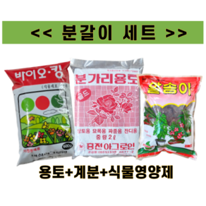 분갈이3종세트 꽃식물 알송이 200g 계분 바이오킹 600g 용토 2L 스타터 화초재배 웃거름 식물영양제