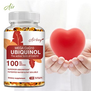 Aiboy 유비퀴놀 CoQ10 100 mg 소프트젤 - 흡수성이 뛰어남 - 심장 건강을 위한 활성 형태의 CoQ10 - 60/120 캡슐, 1박스, 60정