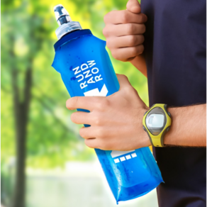 500ml 접이식 물병 스포츠 아웃도어 소프트 플라스크 런닝 캠핑 등산 축구 야외활동, Blue, 1개
