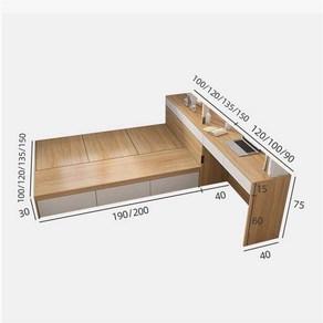 심플한 소형 다다미 수납 침대 책상 일체형 싱글 침대 수납 모던 베드룸, 컬러 사이즈 스타일 커스터마이징, 1800mmx2000mm, 박스 구조
