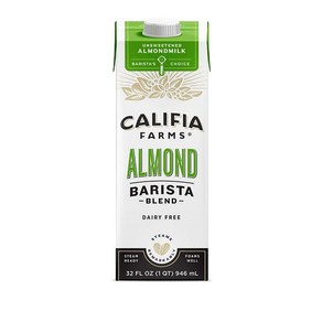 Califia Fams 칼리피아팜스 언스위티드 아몬드 바리스타 블랜드 밀크 Almond Milk, 4개, 946ml