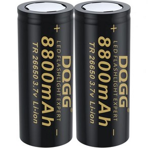 26650 충전식 배터리 3.7V 8800mAh 대용량 플랫 탑 2팩 LED 손전등용, 2개입, 1세트