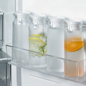 냉장고 유리 물병 코멕스 엠보싱 물통 가정용 카페 식당 손잡이 사각 원형 생수병, 1.2L, 1개