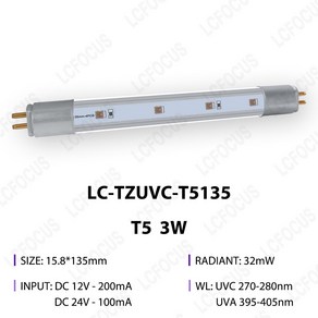 T5 석영 유리 램프 270nm 280nm UVC LED 자외선 12V 24V 공기 정화 에 사용, 1) UVC T5-135MM