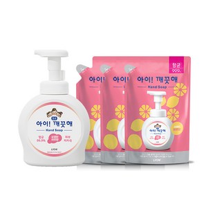 [신세계TV쇼핑]아이깨끗해 용기 490ml 1개+리필 450ml 3개, 1세트, 1.레몬 490ml 1개+450ml 3개