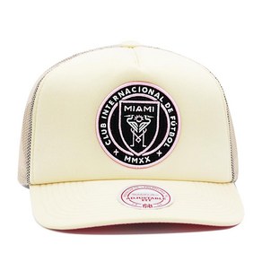 Mitchell & Ness Inte Miami MLS 에버그린 트러커 스냅백 모자 캡 - 오프 화이트 오프 화이트 122474, Mitchell & Ness Inte Miami ML