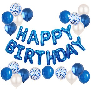 HBD 은박풍선 크롬메탈 혼합풍선세트 파티커튼 생일파티세트 [에브리띵스마일] 1221, 1세트, 블루 풍선