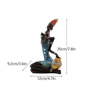 인테리어 오브제 NORTHEUINS 아프리카 여성 이국적인 조각상 장식 블랙 피규어 공예 거실 침실 탁상 개체, 4) D