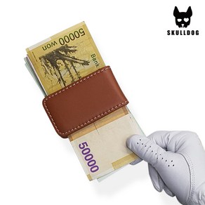 스컬독 골프지갑 머니클립 스티치 가죽 내기골프지갑 캐디용품 강력한 자석, 가죽 머니클립 브라운, 1개