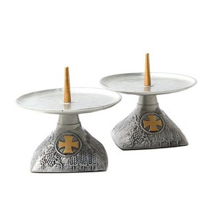 [가톨릭 성물방] 원판형 나뭇잎문양 제대용촛대(독일)-14cm(1개), 1개