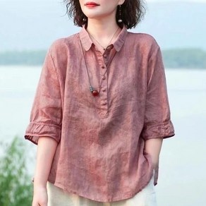 여성 벌룬 소매 면마 블라우스 통기성 탁월 /부드러움/ 탄력감