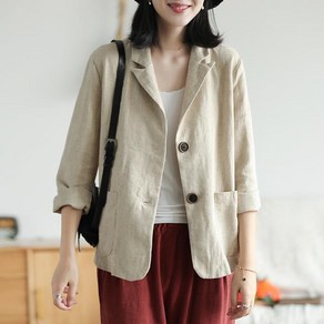 COBOTOR 여성 면마 자켓 심플 무지 봄 여름 가을 여자 긴팔 재킷 상의 2023 women linen jacket XK0438