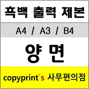 Copypint's 흑백출력 흑백복사 인쇄 제본전문대행 컬러복사출력 명함 CAD출력전문--계산후 수량란에 기입, 1p, A3(B4) 양면출력