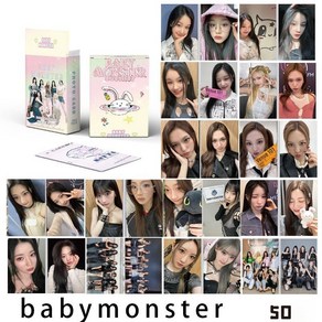 베이비몬스터 홀로그램 카드 BABYMONS7ER 포카 50장 3인치 LOMO 굿즈 포토카드, 베이비몬스터 홀로그램 포토카드 50장