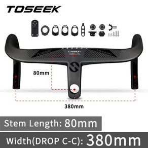 자전거 mtb 로드 손잡이 핸들바 TOSEEK TR5500 T800Cabon 통합 28.6mm 컴퓨터 홀더 포함 바이크 핸들 탄소, [06] Black matt 380-80, 1개