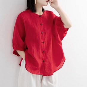 POMTOR 여자 면마블라우스 봄여름 빅사이즈 루즈핏 셔츠