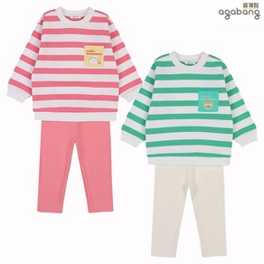 아가방 중계점 루크 스트라이프 상하 2Colo (PINK GREEN) *25년 SPRING신상* 캐주얼한 ST패턴 디자인 포켓 포인트 상의+활동하기 편한 팬츠 상하복 세트