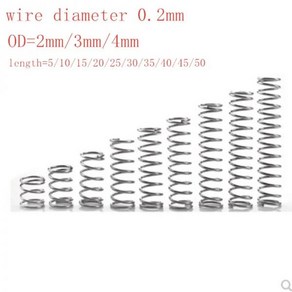 20 개 몫 0.2mm 스테인레스 스틸 마이크로 소형 압축 스프링 OD 2mm, 4mm, 25mm, 20개