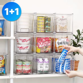 [KC인증] 데미무드 1+1 투명 커넥트 적층식 팬트리 정리함, 투명색, 1세트