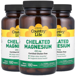 County Life 컨트리 라이프 킬레이트 마그네슘 Chelated Magnesium 250mg, 180정, 3개