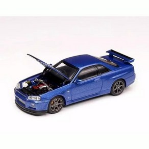 모터헬릭스 1:64 닛산 스카이라인 GT-R R34 V-Spec II 베이사이드 블루 (후드 오픈)