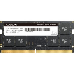 팀그룹 엘리트 SODIMM DDR5 64GB 2x32GB 5600Mhz PC544800 CL46 NonECC Unbuffeed 1.1V 262핀 노트북 메모리 모듈 램 TED, 32GB Kit_5600 CL46-45-45-90 , 2개