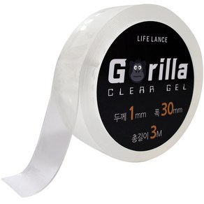 접착흔적 없는 고릴라 클리어겔 실리콘 방수 양면테이프, 두께 1mm x 폭 30mm x 총길이 3M, 1개