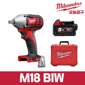 밀워키 18V 임팩트 렌치 1.3cm 베어툴 M18 BIW12(M18 BIW-0C) + 5.0Ah 배터리 M18 B5, 1세트