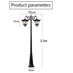 원솔라 엔틱전기가로등2.0m 2.5m2등하향 (중형유럽풍) 잔디등 정원등 인테리어등 정원등 가로등 문주등 공원등 펜션등, 2.5m2등하향(황동색)