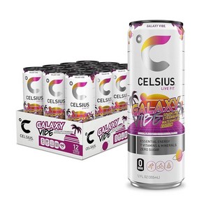 CELSIUS 스파클링 체리 콜라 기능성 에센셜 에너지 드링크 355ml 12온스 12팩, 반짝이는 갤럭시 바이브, 12개