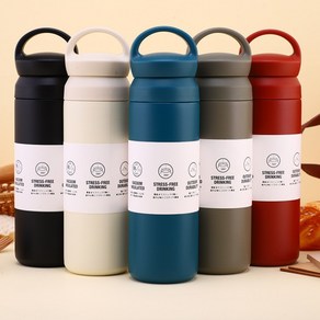 바인츠 손잡이 보온병 스테인레스 보냉 물병 이중 텀블러, 1개, 350ml, 블랙