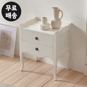 오딜 엔틱 마호가니 원목 침대옆 협탁 예쁜 수납장 사이드 소파옆(2단 서랍장), 아이보리, 1개