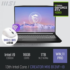 MSI CREATOR M16 B13VF-i9, WIN11 Po, 16GB, 1TB, 블랙