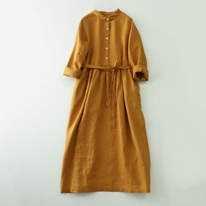 COBOTOR 여성 린넨 원피스 오버핏 a라인 캐주얼 여자 봄 여름 가을 긴팔 롱원피스 linen dress women XK0112