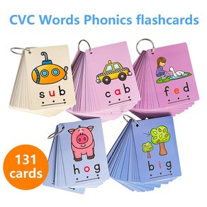 131 CVC Phonics 영어 카드 파닉스 단어 유아를 위한 병음 단어 영어 학습 카드, 135 카드, 1개