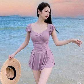 야오야오 여성용 프릴 셔링 플레어 원피스 수영복, 핑크