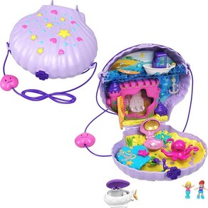 폴리포켓 조개껍질 지갑 및 착용 가능한 스트랩 마이크로 폴리 및 라일라 인어 인형 Polly Pocket, 1개