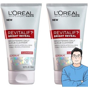 L'Oeal Pais 로레알 파리 리바이탈 리프트 브라이트 리빌 스크럽 클렌저, 150ml, 2개