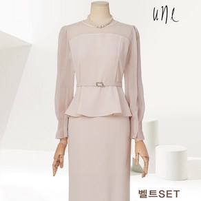 윈(une)[벨트set]시스루블록페플럼블라우스