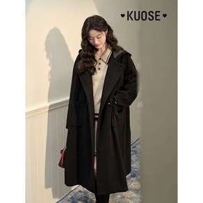 KUOSE 쿠오세 코트 후드 뿔단추 블랙 롱코트 KSE2411007