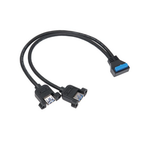 컴스 USB 3.0 메인보드 19핀 20핀 to 2포트 A타입 변환 케이블 젠더 30cm, IH749, 1개