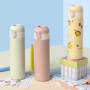 에디슨 원터치 키즈 텀블러 1+1 Set, ET0540+ET0557 핑크+옐로우, 1세트, 350ml