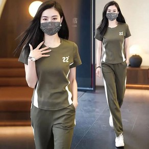 ZIGODAG 여성용 여름 캐주얼 트레이닝 세트 반팔 라운드넥 스포츠 투피스 ZKYYBQ52844